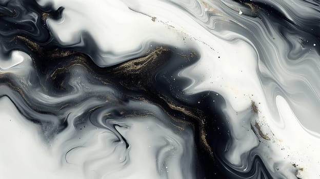 Abstract marble swirl with black, white, gray, and gold texture pattern, elegant art background