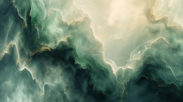 Ethereal abstract design with green clouds, digital painting texture and mystical atmosphere