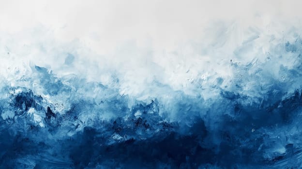 Abstract ocean waves with blue hues and foam textures in a serene sea painting