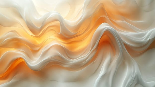 Abstract fabric digital art with flowing waves in orange and white smooth textures