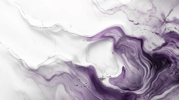 Modern abstract wallpaper with fluid purple and violet waves on a smooth, creative marble background