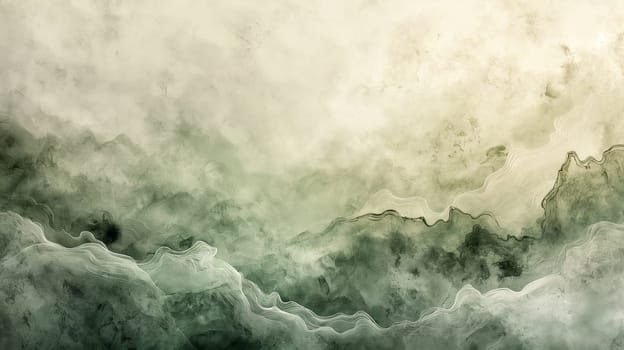 Abstract smoke texture art design with pattern background of wave in green and white watercolor