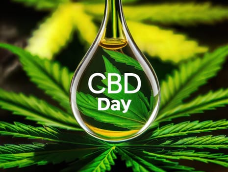 Banner to celebrte International CBD day. Copy space.Alternative medicine concept.Holistic therapies, natural pain relieving medicine.