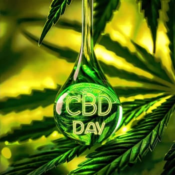 Advertising banner to promote the international CBD day. Copy space.Alternative medicine concept.Holistic therapies, natural pain relieving medicine.