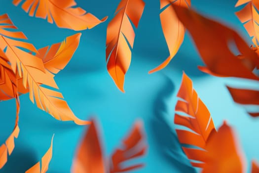 Orange leaves against blue sky and background vibrant nature travel scene with fall foliage