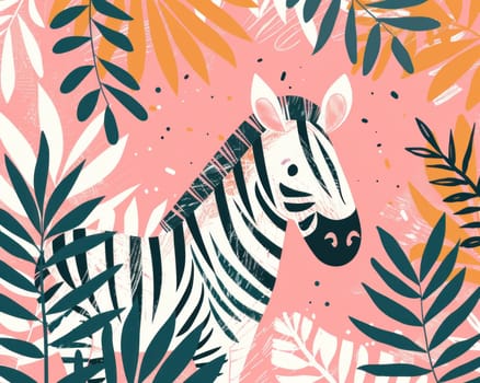 Zebra surrounded by vibrant leaves and palm trees in a tropical paradise setting