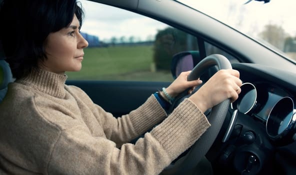 Serene Woman Driving Her Car Through The Countryside, Female Driver