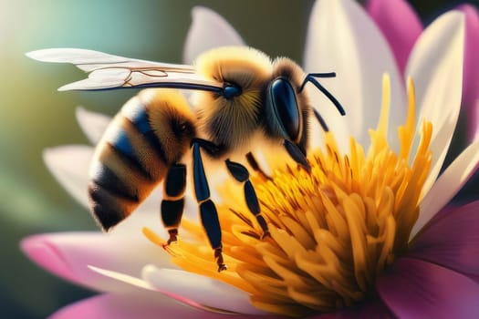 Bee on a purple flower. Close-up.