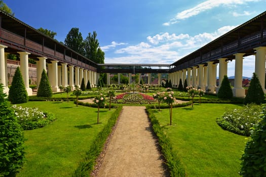 A beautiful blossoming castle garden. Lysice - A beautiful old castle in the Czech Republic.