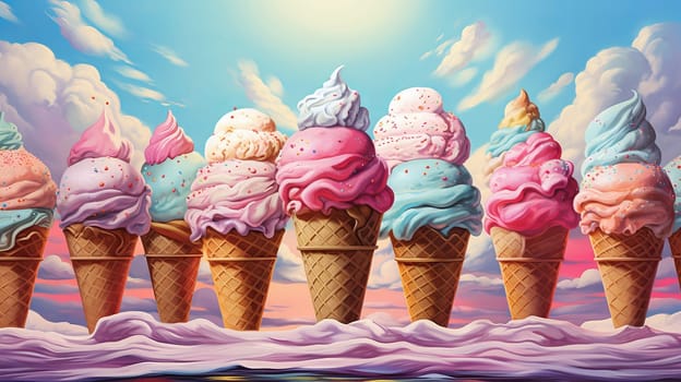 Delicious creamy assorted ice cream balls. Ai art. High quality photo