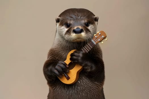 a otter playing guitar outdoors scene, generated AI.