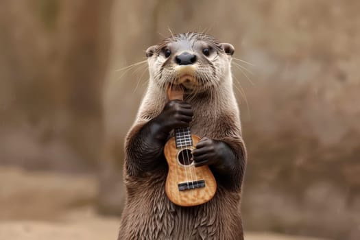 a otter playing guitar outdoors scene, generated AI.