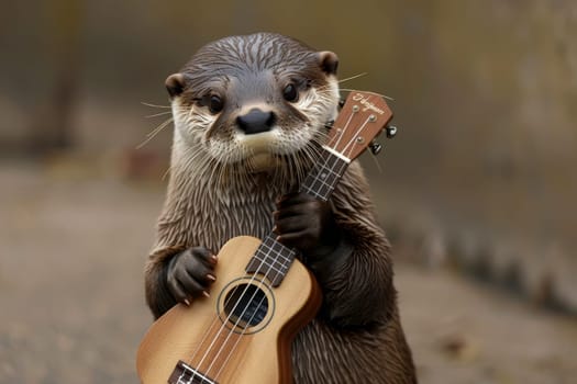 a otter playing guitar outdoors scene, generated AI.