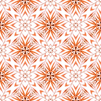 Hand painted tiled watercolor border. Orange admirable boho chic summer design. Tiled watercolor background. Textile ready valuable print, swimwear fabric, wallpaper, wrapping.