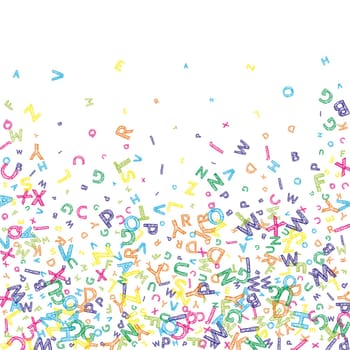 Falling letters of English language. Colorful childish flying characters of Latin alphabet. Foreign languages study concept. Back to school banner .