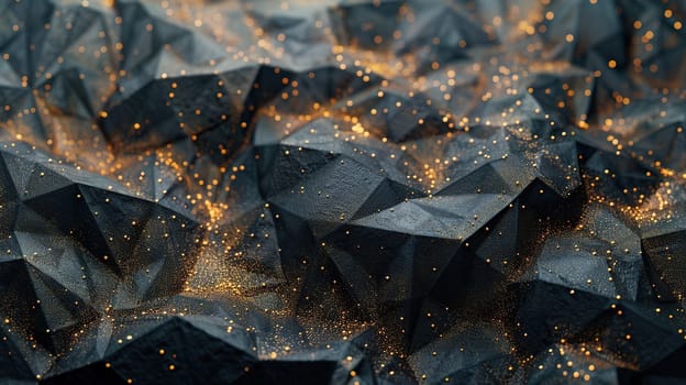 Black gold plated abstract background with low poly triangle.