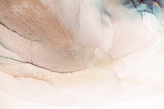 An abstract painting featuring flowing, swirling teal and silver ink. The artwork creates a sense of depth and movement, with light and dark areas intermingling.