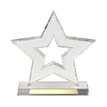 Front view of crystal star award, isolated on white background