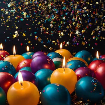 Lots of colorful festive balloons and confetti. High quality photo.