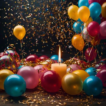 Lots of colorful festive balloons and confetti. High quality photo.