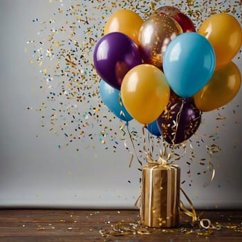 Lots of colorful festive balloons and confetti. High quality photo.