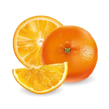 Fresh juicy orange - healthy food design. Realistic style illustration.