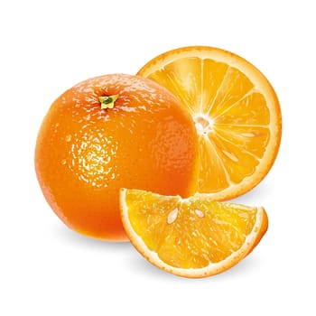 Fresh juicy orange - healthy food design. Realistic style illustration.