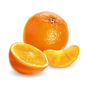 Fresh juicy orange - healthy food design. Realistic style illustration.