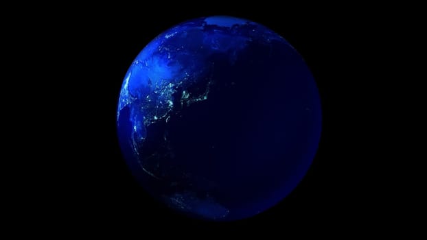 Earth from space on black background showing Asia, Oceania and Australia. The night half of the Globe.