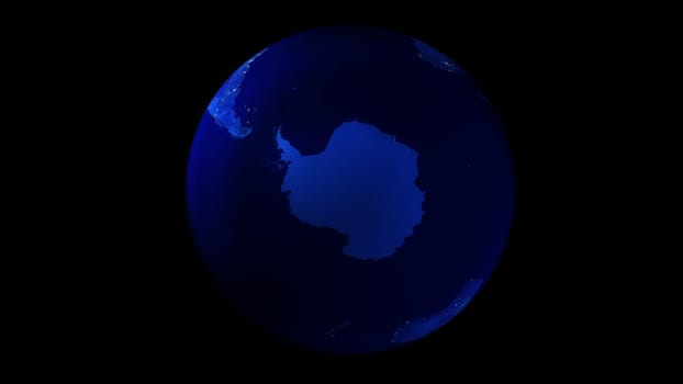 Earth from space on black background showing Antarctica. The night half of the Globe.