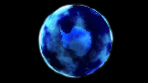 Earth from space covered with clouds on black background showing Antarctica. The night half of the Globe.