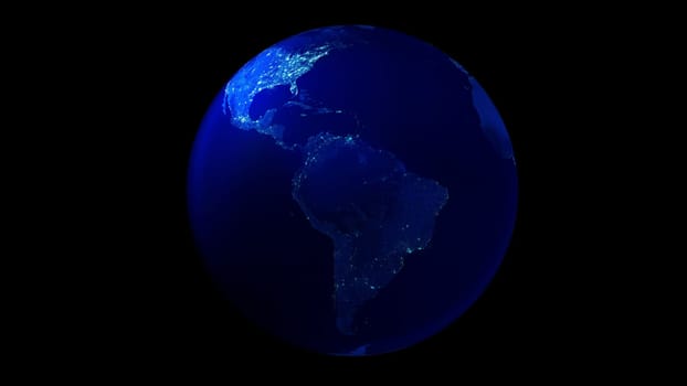 Earth from space on black background showing North and South America. The night half of the Globe.