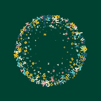 Concept of school background. Colorful childish falling letters of English language. Foreign languages study concept. Back to school banner .