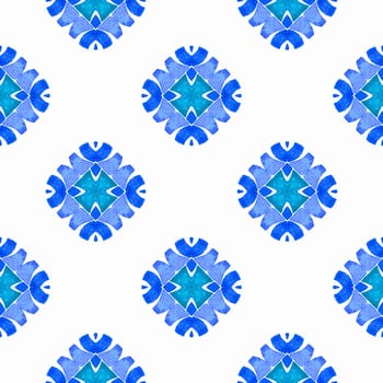 Textile ready likable print, swimwear fabric, wallpaper, wrapping. Blue appealing boho chic summer design. Striped hand drawn design. Repeating striped hand drawn border.