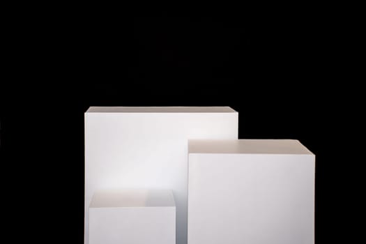 Product photography mockup. White bases against black background. High quality photo