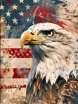 Eagle with American national flag background vertical collage ai generated image
