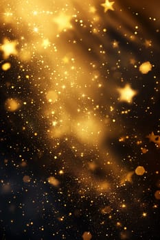 Golden stars sparkle and glitter in the light with a shiny bokeh glow and vibrant twinkle effect