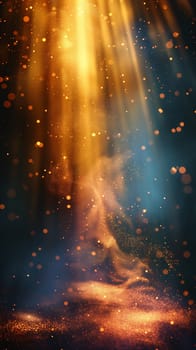 Abstract light particles glow with golden magic and sparkle creating bokeh and shimmer in fantasy scene