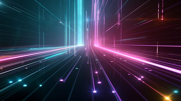 Futuristic neon lights and laser abstract with digital lines glow in cyber technology pattern