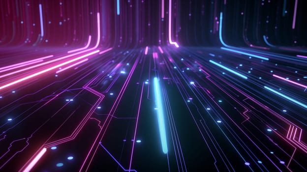 Futuristic digital pathways with glowing neon lines showcasing modern technology design