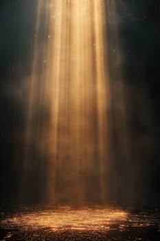 Heavenly sunbeam glows with an ethereal, golden light, shining with divine, mystical ray and radiance