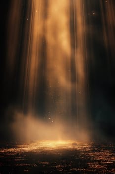 Golden light beam with a mystical glow and rays of sparkles in the ambient atmosphere