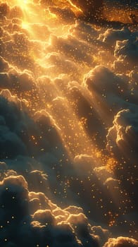 Majestic sunlight illuminating golden clouds creating an ethereal, dreamlike, and radiant heavenly scene