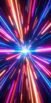 Dynamic warp speed neon lights streaks glow in a colorful sci-fi abstract pattern