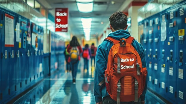 Scene is that of a school day, with students carrying backpacks, Concept back to school.