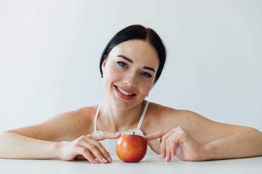 a woman with apple ripe healthy vitamins food