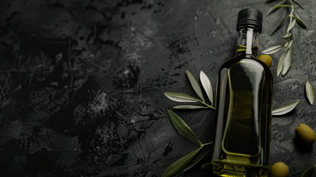Olive oil bottle ad background with copyspace, vegetable oil commercial produce, food industry and retail concept