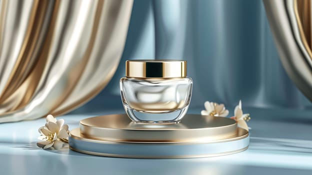 Face cream moisturiser, skincare and bodycare product on blue background, spa and organic beauty cosmetics for natural skin care routine