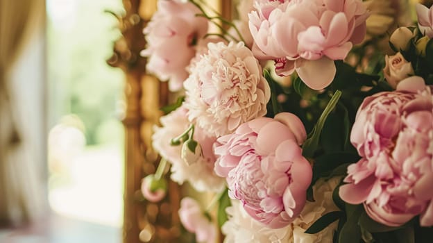 Wedding decoration with peonies, floral decor and event celebration, peony flowers and wedding ceremony in the garden, English country style