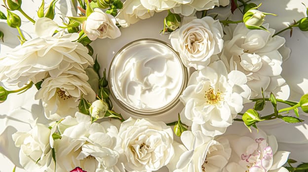 Face cream moisturiser as skincare and bodycare product with flowers background, spa and organic beauty cosmetics for natural skin care routine